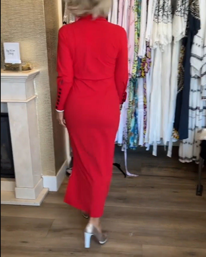 Vienspalvė elegantiška suknelė su skeltuku