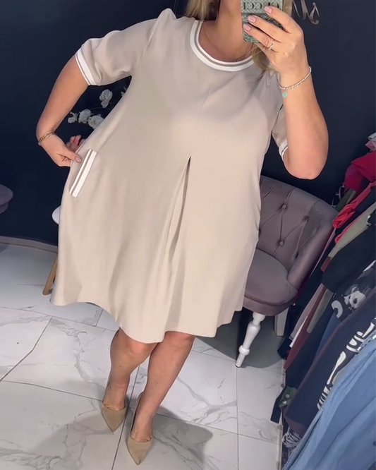 Elegantiška apvalios iškirptės suknelė