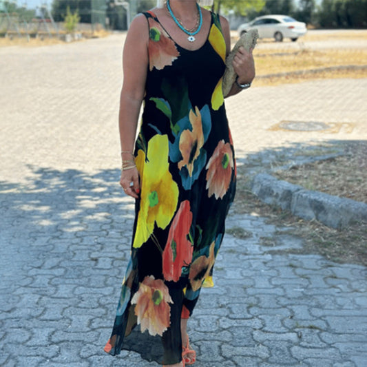 Patogi vasariška suknelė su gėlių raštu