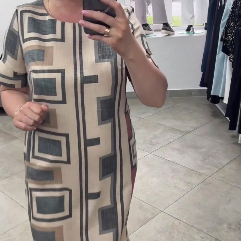 Elegantiško rašto suknelė apvalia iškirpte