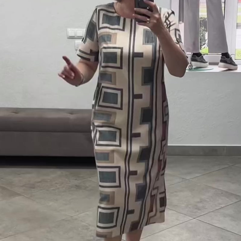Elegantiško rašto suknelė apvalia iškirpte