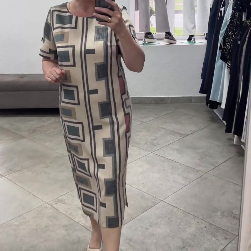 Elegantiško rašto suknelė apvalia iškirpte